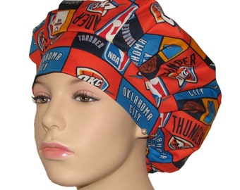 Scrub Caps Oklahoma City Thunder Basketball Fabric-Bouffant Scrub Hats-ScrubHeads-Thunder Scrub Hat-Surgical Caps For Women-Scrub Caps