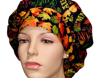 Scrub Caps Autumnal Words-ScrubHeads-Etsy Scrub Hats-Scrub Caps-Autumn Scrub Cap-Cider House Autumn-Holiday Scrub Hats-Bouffant Scrub Hats