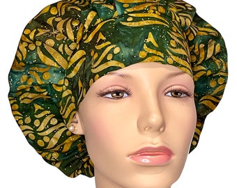 Scrub Hats Christmas Green Batik Ribbon Trees-ScrubHeads-Scrub Cap-Bouffant Scrub Hat-Scrub Cap For Women-Holiday Scrub Hat-Fabric Scrub Hat