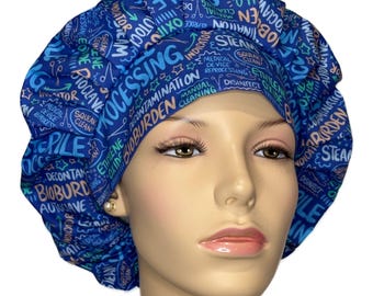 Scrub Cap Sterile Processing On Blue Fabric-ScrubHeads-Bouffant Scrub Hat-CSP Technician-Steam Autoclave-Ethylene Oxide-Bioburden-Sterilize