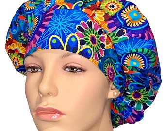 Scrub Caps Geofetti Floral Cotton Fabric-Scrubheads-Scrub Caps-Surgical Scrub Hat-Bouffant Scrub Hat-Floral Scrub Hat-Anesthesia Scrub Hat