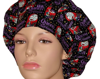 Scrub Caps Halloween Queen Of Screams-ScrubHeads-Bouffant Scrub Hats-Scrub Caps-Halloween Scrub Hats-Fabric Scrub Hat-Holiday Scrub Hats