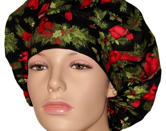 Scrub Caps Cardinals Allover Cotton Fabric-ScrubHeads-Scrub Cap-Bouffant Scrub Hat-Women's Scrub Hats-Holiday Scrub Hats-Fabric Scrub Hat