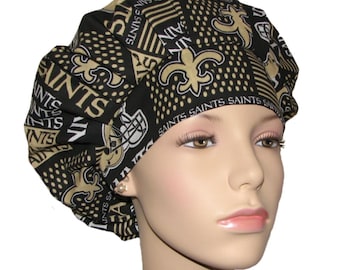 Scrub Caps New Orleans Saints Cotton Patchwork Fabric-Scrub Hats For Women-ScrubHeads-NOLA Football-Anesthesia Scrub Hat-Saints Scrub Hat