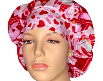 Scrub Hat Valentines Day Gnomie Love Patchwork Fabric-ScrubHeads-Scrub Cap-Surgical Hat-ScrubHeads-Valentines Day Scrub Hat-Gnomes Scrub Hat
