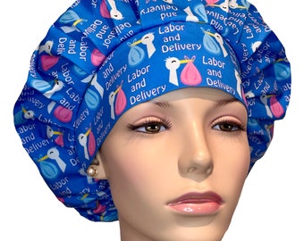 Scrub Caps Storks Labor & Delivery-Pediatrics Scrub Hat-L and D Scrub Hat-ScrubHeads-Obstetrics Scrub Cap-Storks-Scrub Hats for Women