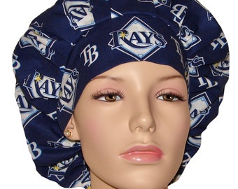 Scrub Hats Tampa Bay Rays Fabric-Bouffant Scrub Hat-ScrubHeads-Rays Baseball Scrub Hat-Scrub Cap-Surgical Scrub Hat-Baseball Scrub Hat