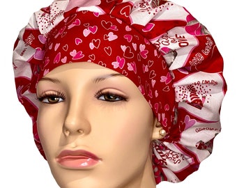 Scrub Hats Valentines Day Gnome Love Fabric-ScrubHeads-Scrub Caps-Gnomes Hearts Fabric-ScrubHeads-Valentines Day Scrub Hat-Gnomes Scrub Hat