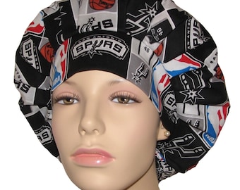 Scrub Hats-San Antonio Spurs Basketball Fabric-Bouffant Scrub Hat-Surgical Caps For Women-ScrubHeads-Spurs Scrub Hat-Veterinarian Scrub Hat