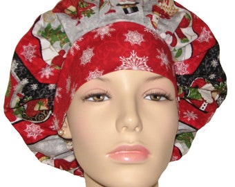 Scrub Caps Christmas Winter Greetings-ScrubHeads-Scrub Hats-Veterinarian Hat-Fabric Scrub Hats-Anesthesia Scrub Hat-Holiday Scrub Hats