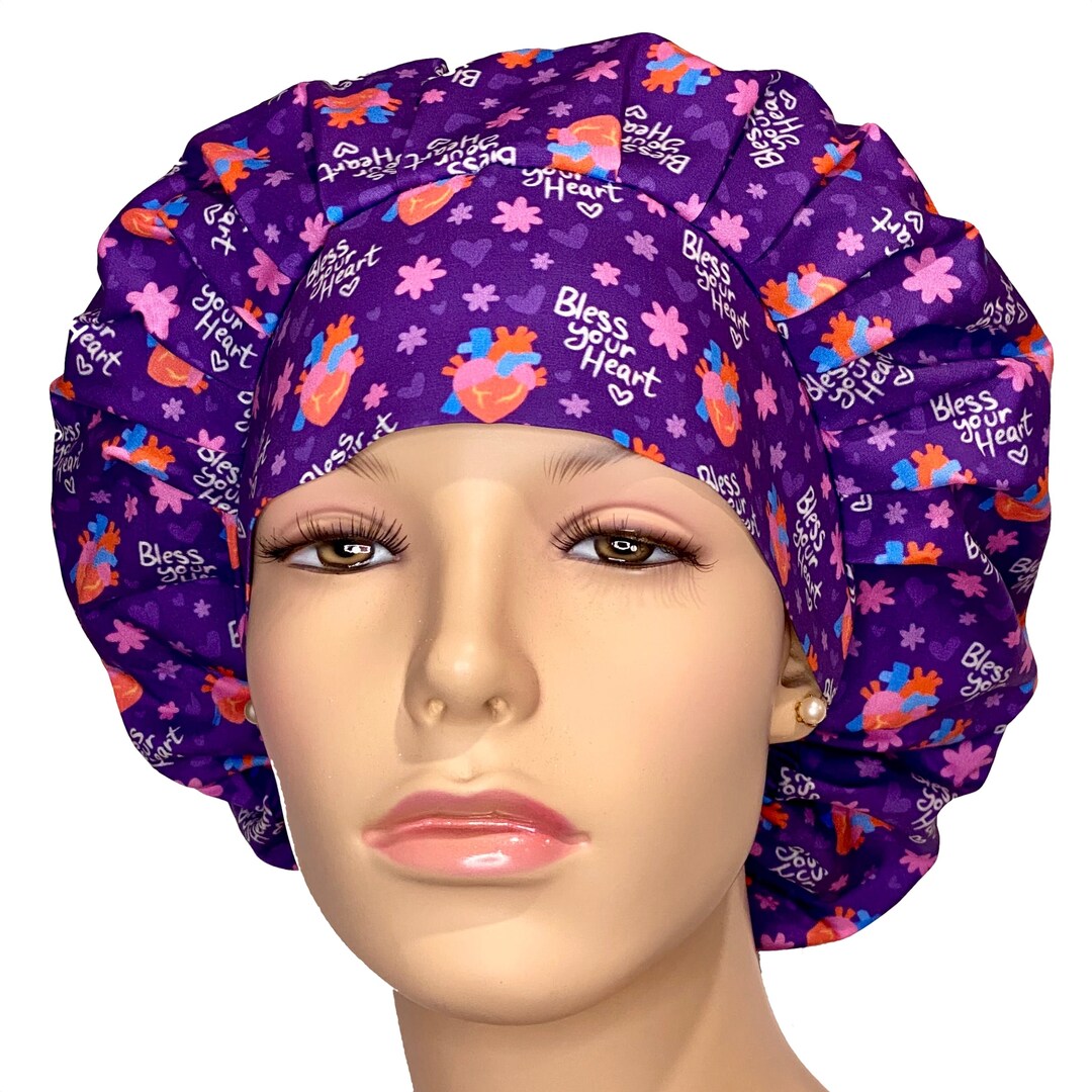 Scrub Caps Cardiac Bless Your Heartscrubheadsscrub Capbouffant Scrub