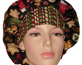 Scrub Caps Christmas Santa's Sweet Treats-ScrubHeads-Scrub Cap-Christmas Scrub Hat-Fabric Scrub Hat-Gingerbread-Etsy Scrub Hats-Bouffant Cap