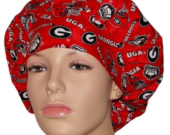 Scrub Caps University Of Georgia Bulldogs Tone On Tone Fabric-Bulldogs Scrub Hat-Women's Scrub Hats-Anesthesia Scrub Hat-Georgia Scrub Hat