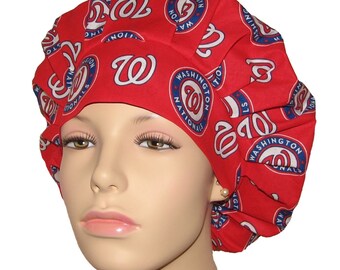 Scrub Hats Washington Nationals Fabric-Bouffant Scrub Hat-ScrubHeads-Scrub Caps-Baseball Scrub Hat-Washington Scrub Hat-Nationals Scrub Hat