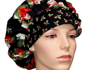 Scrub Caps Christmas Cardinals Cotton Fabric-ScrubHeads-Scrub Cap-Bouffant Scrub Hat-Christmas Scrub Hats-Holiday Scrub Hat-Fabric Scrub Hat