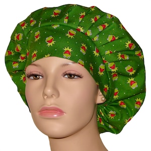 Scrub Caps Kermit The Frog Fabric-Pediatrics Scrub Hat-Scrub Caps-Bouffant Scrub Hat-ScrubHeads-Women&#39;s Scrub Hats-Anesthesia Scrub Hat