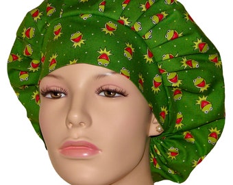 Scrub Caps Kermit The Frog Fabric-Pediatrics Scrub Hat-Scrub Caps-Bouffant Scrub Hat-ScrubHeads-Women's Scrub Hats-Anesthesia Scrub Hat