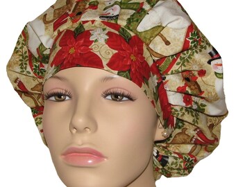 Scrub Caps Christmas Winter Bliss Wide Stripe-Scrub Cap-ScrubHeads-Etsy Scrub Hats-Bouffant Scrub Hat-Surgical Scrub Caps-Surgical Scrub Hat
