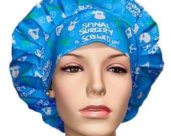 Scrub Cap Spinal Surgery is Screwed Up-ScrubHeads-Bouffant Scrub Hat-Ortho Scoliosis-Neurosurgery Nurse Scrub Hat-Brain Spinal Surgery