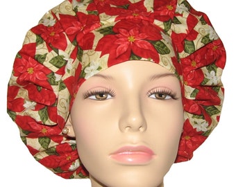 Scrub Caps Winter Bliss Packed Red Poinsettias Fabric-ScrubHeads-Scrub Caps-Holiday Scrub Hats-Surgical Hat-Surgical Cap-Women's Scrub Hats