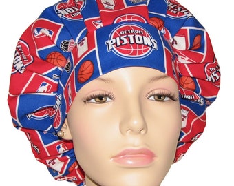 Scrub Caps Detroit Pistons Basketball Fabric-Bouffant Scrub Hat-ScrubHeads-Basketball Fabric-Detroit Scrub Hat-Surgical Hat-Etsy Scrub Hats