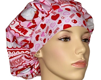 Scrub Hats Valentines Day Gnomie Love Stripe Fabric-ScrubHeads-Scrub Caps-Surgical Hat-ScrubHeads-Valentines Day Scrub Hat-Gnomes Scrub Hat