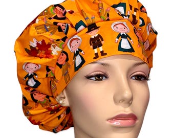 Scrub Caps Thanksgiving Native Americans Pilgrims--ScrubHeads-Holiday Scrub Hat-Surgical Caps-Surgical Hat-Scrub Hats for Women-Thanksgiving