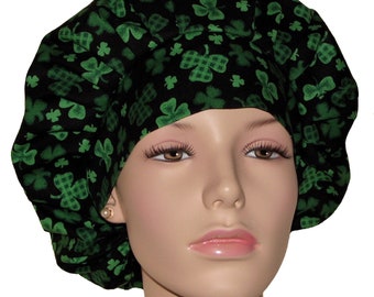 Scrub Hats St Patricks Day Gingham And Solid Shamrocks-ScrubHeads-Scrub Caps-Surgical Scrub Hats-Bouffant Scrub Hat-Shamrock Scrub Hat