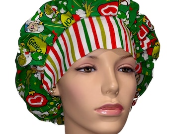 Scrub Caps Christmas Grinch Ornaments-ScrubHeads-Christmas Scrub Hat-Grinch Stole Christmas Fabric-Anesthesia Scrub Hat-Christmas Scrub Cap