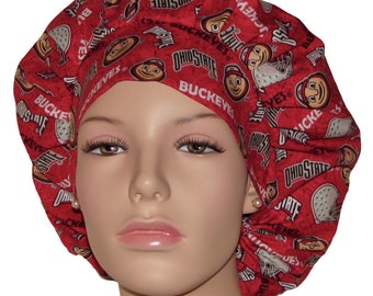 Scrub Hat Ohio State University Tone On Tone Fabric-ScrubHeads-Scrub Hat-Scrub Cap-Bouffant Scrub Hat-Ohio State Scrub Hat-Buckeye Scrub Hat