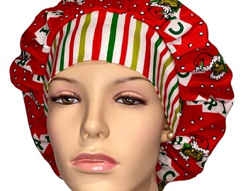 Scrub Caps Christmas Grinch Stripe-ScrubHeads-Christmas Scrub Hat-Grinch Stole Christmas Fabric-Anesthesia Scrub Hat-Scrub Caps For Women