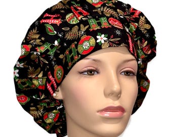 Scrub Caps Christmas HO HO HO-ScrubHeads-Christmas Scrub Hats-Anesthesia Scrub Hat-Merry Christmas-Bouffant Scrub Hat-Women's Scrub Hat