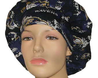 Scrub Hats Baltimore Ravens Cotton Distressed Fabric-Bouffant Scrub Hats-ScrubHeads-Surgical Caps-Ravens Scrub Hat-Baltimore Scrub Hat