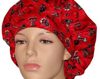 Scrub Caps Texas Tech University Cotton Fabric-Scrub Hats For Women-ScrubHeads-Scrub Caps-TTU Scrub Hat-TTU Masked Rider-Etsy Scrub Hats