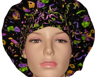 Scrub Caps Mardi Gras Masks-ScrubHeads-Scrub Hats-Scrub Caps-Mardi Gras Fabric-Etsy Scrub Hats-Scrub Hat For Women-Surgical Scrub Hat
