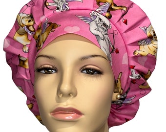 Scrub Hats Valentines Day Puppy Love-Bouffant Scrub Hat-Scrub Caps-Dogs Hearts Hat-ScrubHeads-Valentines Scrub Hat-Veterinarian Scrub Hat