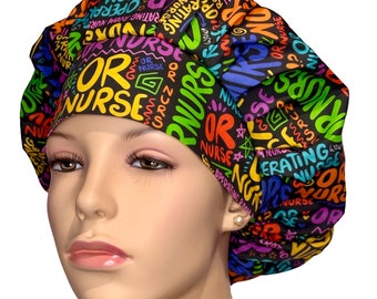 Scrub Cap OR Nurse Scribbles On Black Fabric-ScrubHeads-Bouffant Scrub Hat- OR Nurse Scrub Hat-Operating Room Nurse-Surgical Nurse-