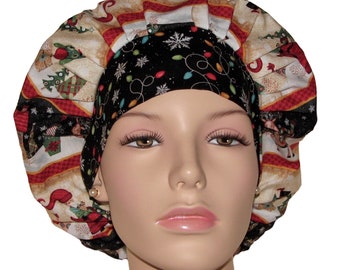 Scrub Caps Christmas Holly Jolly Stripe-ScrubHeads-Scrub Cap-Surgical Caps-Surgical Hats-Bouffant Cap-Etsy Scrub Hats-Holiday Scrub Hats