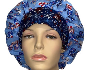 Scrub Hats Happy Place Flip Flops-ScrubHeads-Bouffant Scrub Hat-Patriotic Scrub Hat-Holiday Scrub Hat-Scrub Cap-Fabric Scrub Hat-4th Of July