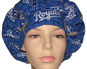 Scrub Caps Kansas City Royals Fabric-ScrubHeads-Bouffant Scrub Hat-Baseball Scrub Hat-KC Baseball-Fabric Scrub Hats-Royals Scrub Hat