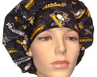 Scrub Hats Pittsburgh Penguins Tone On Tone Fabric-Scrub Hats-ScrubHeads-Scrub Cap-Penguins Scrub Hat-Hockey Scrub Hat-Womens Scrub Hats