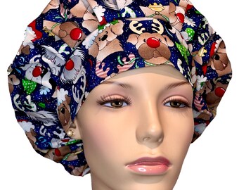 Scrub Cap Christmas Puppies Fabric-ScrubHeads-Bouffant Scrub Hat-Doggies Scrub Hat-Veterinarian-Vet Tech-Medical Doggies Fabric-