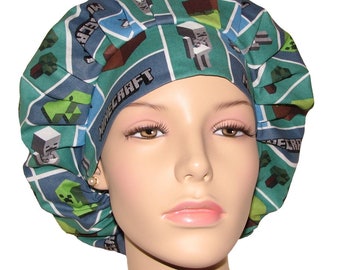 Scrub Caps Minecraft Mosaic Fabric-ScrubHeads-Scrub Cap-Bouffant Scrub Hat-Etsy Scrub Hats-Scrub Hats for Women-Pediatrics Scrub Hat