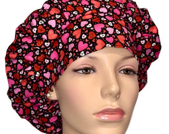 Scrub Hats Valentines Day I Heart You-ScrubHeads-Etsy Scrub Hats-Hearts Scrub Hat-Scrub Cap-Scrub Hats For Women-Bouffant Scrub Hat