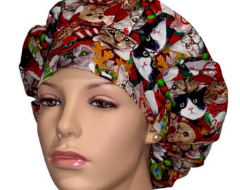 Scrub Caps Packed Holiday Cats-ScrubHeads-Scrub Hats-Holiday Scrub Hats-Bouffant Scrub Hat-Cats-Christmas Cats-Women's Scrub Hats-Christmas
