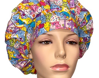 Scrub Caps Care Bears Treats Fabric-ScrubHeads-Bouffant Scrub Hat-Pediatric Scrub Hat-Scrub Cap-Scrub Hats for Women-Multi Care Bears Fabric