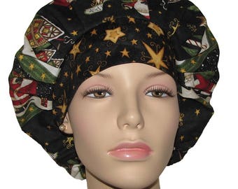 Scrub Caps Christmas Santa's Big Night-Scrub Hat-Bouffant Scrub Hat-ScrubHeads-Holiday Scrub Hat-Santa Scrub Hat-Christmas Scrub Hat