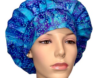 Scrub Cap Batik Sparkle And Shine Deep Water-ScrubHeads-Fabric Scrub Hats-Women's Scrub Hat-Batik Scrub Hat-Etsy Scrub Hats-Bouffant Hat