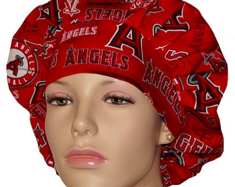 Scrub Caps Los Angeles Angels Fabric-ScrubHeads-Bouffant Scrub Hat-Baseball Scrub Hat-Scrub Caps-Dodgers Scrub Hat-LA Angels scrub hat