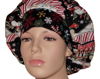 Scrub Caps Christmas Yuletide Cheer Stripe-ScrubHeads-Scrub Cap-Surgical Caps-Surgical Hats-Bouffant Cap-Etsy Scrub Hats-Holiday Scrub Hats